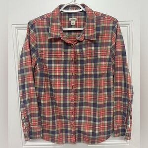 L.L.Bean Women’s Plaid Flannel Shirt Small Petite Red Green Cotton Button Up